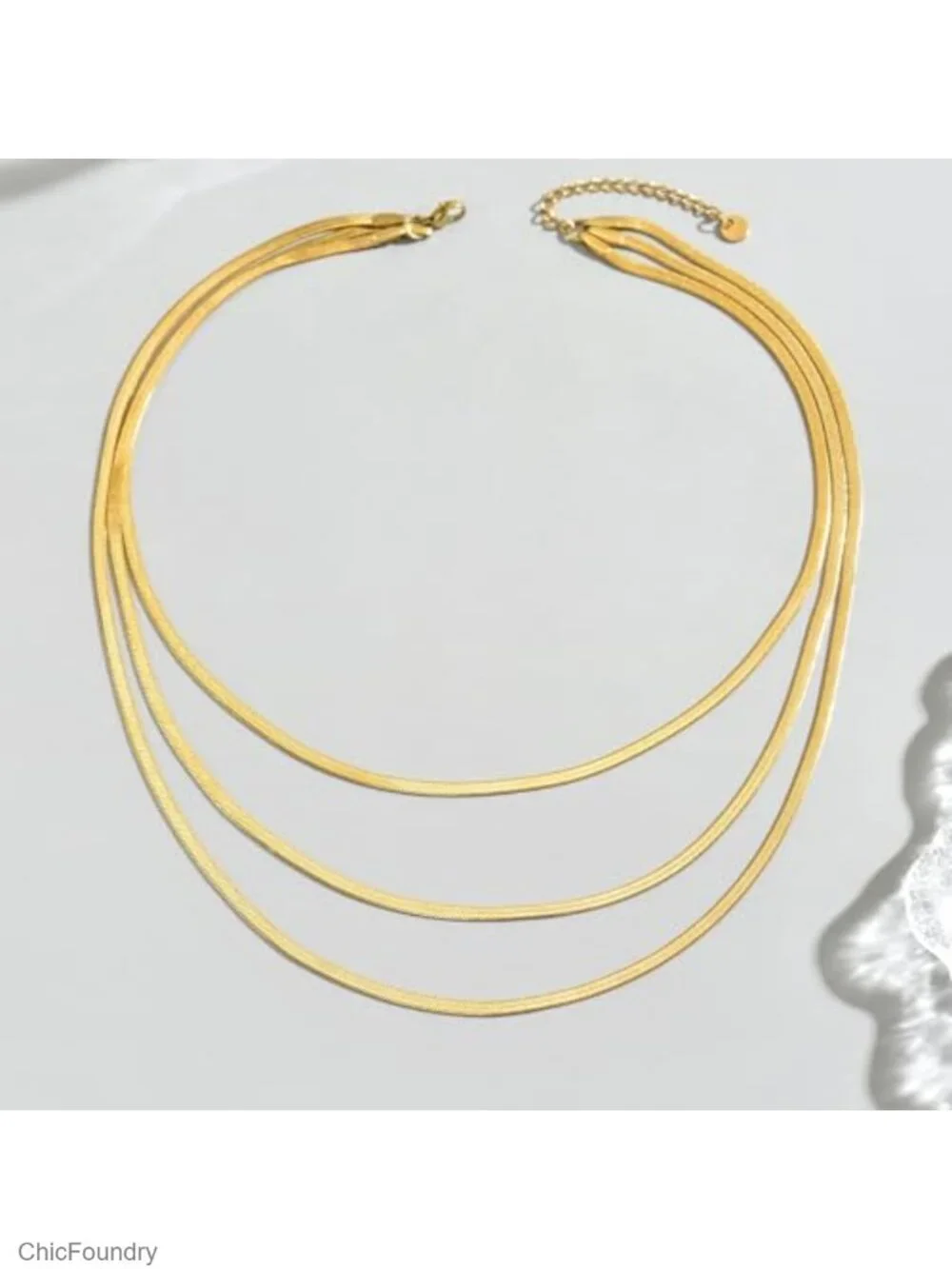18K Gold Plated Layered Herringbone Necklaces for Women Non Tarnish Long